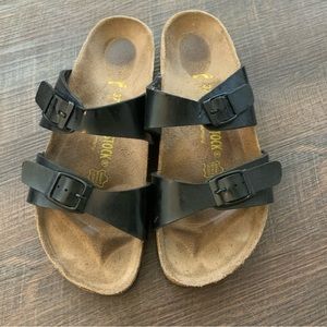 Birkenstock Black Patent Leather Double Strap Arizona Sandals Size EU 37